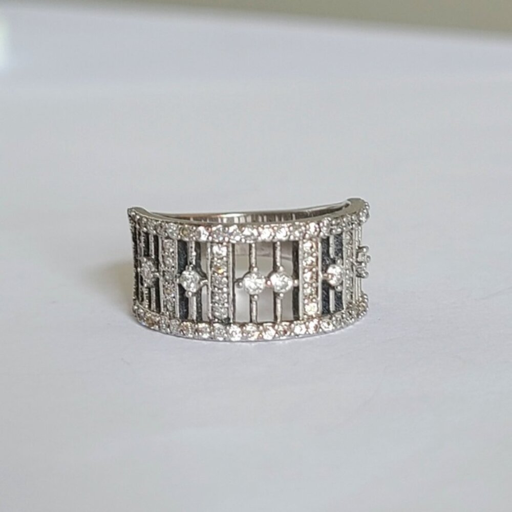 Vintage Boho Sterling Silver Wide Crystal Cluster Evening Statement Ring 8.5